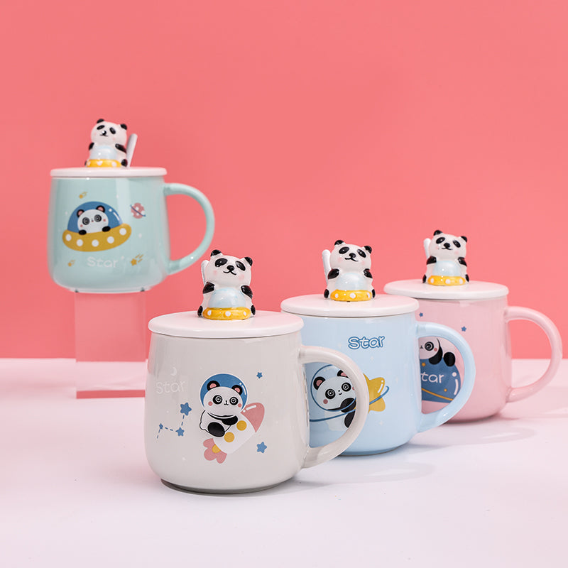 480ml Taza De Cerámica Panda Astronaut Con Cuchara (60 Pieces)(Personalización) - HOLY BOOK