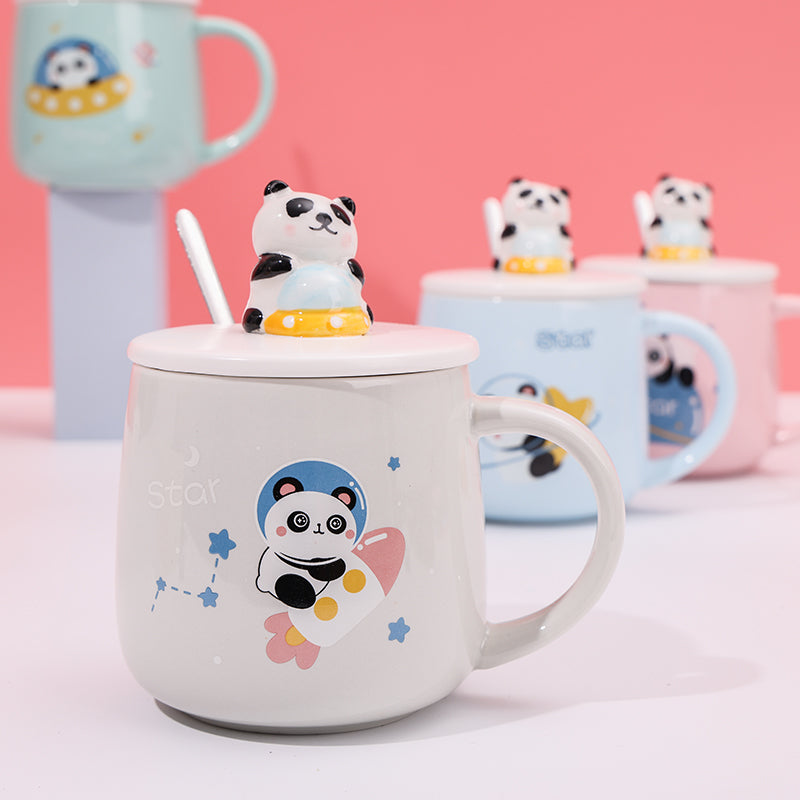 480ml Taza De Cerámica Panda Astronaut Con Cuchara (60 Pieces)(Personalización) - HOLY BOOK