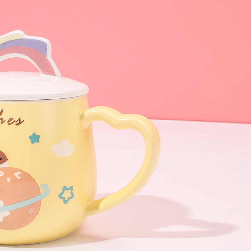 460 ml Taza De Planeta Taza De Agua De Cerámica Con Tapa Y Cuchara (Personalizado)