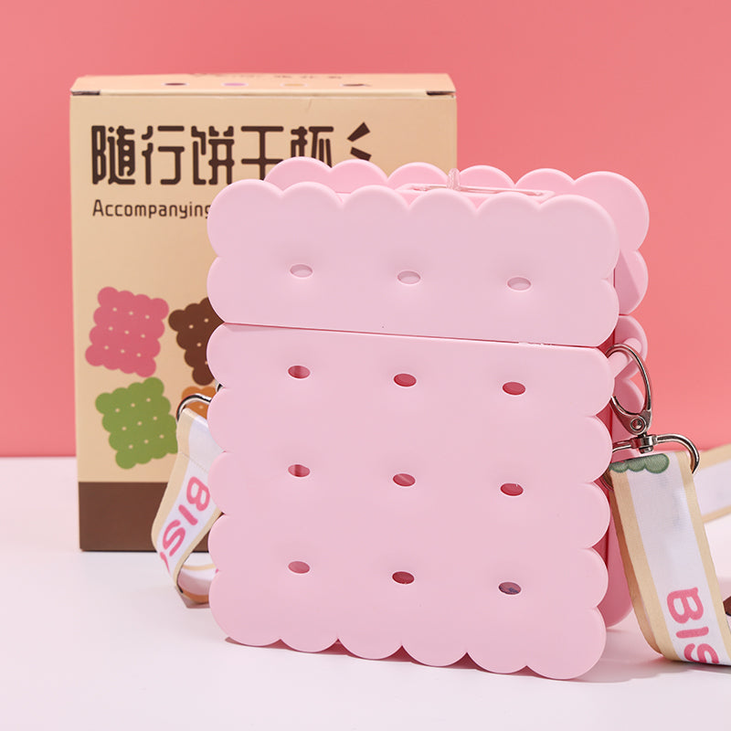 380 ml Minibotella cuadrada de galleta con pajita y correa (Personalización) - HOLY BOOK