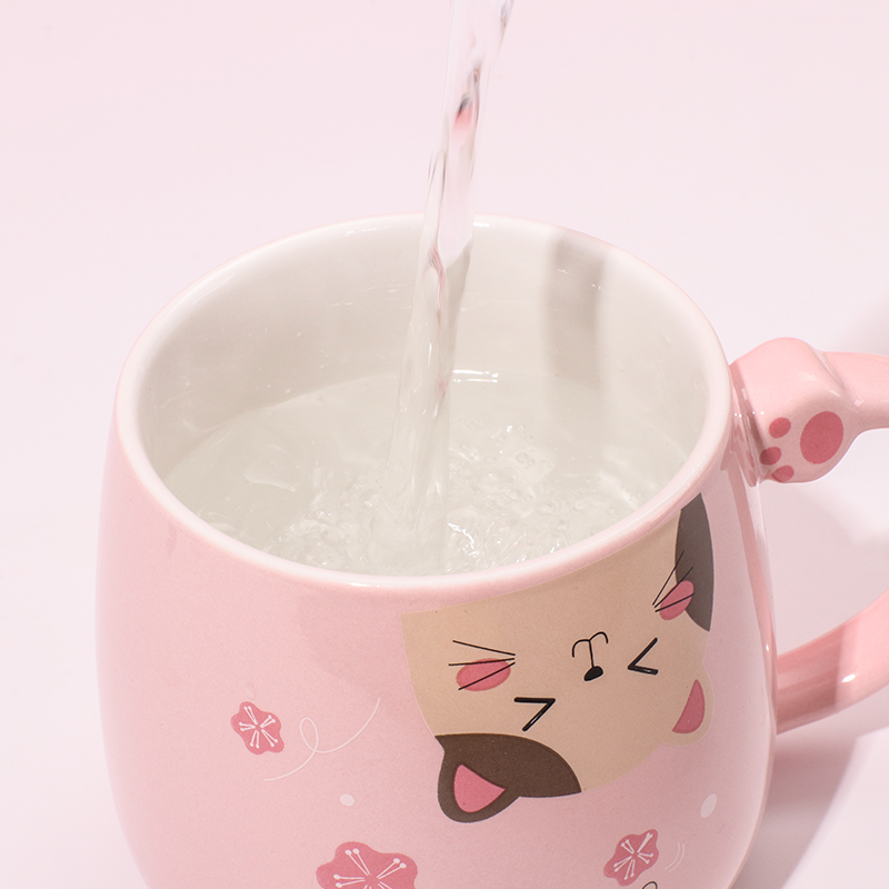 450 ml Taza De Gato De Dibujos Animados Taza De Agua De Cerámica Con Tapa Y Cuchara (Personalizado)