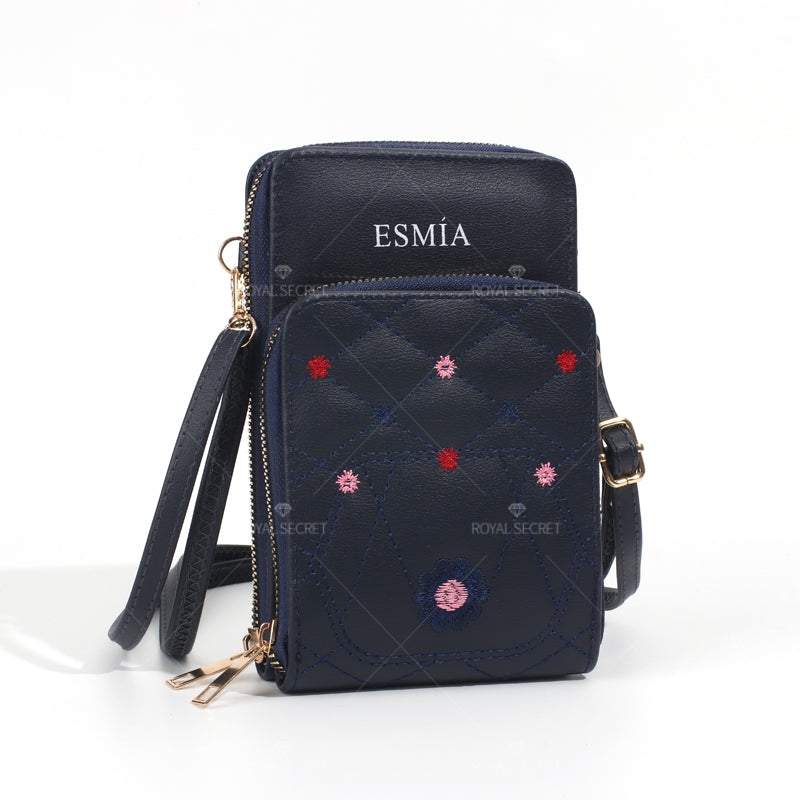 Bolso Del Teléfono Móvil Bolsa Cuadrada Con Bordado De Flores Bolsa De Mensajero(Mayoreo)