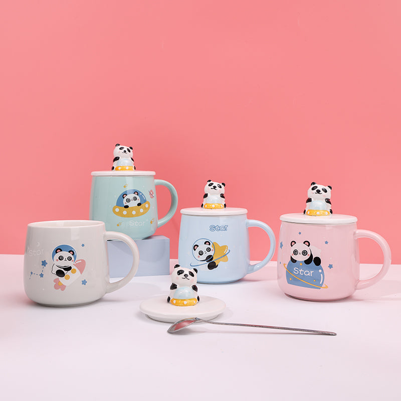 480ml Taza De Cerámica Panda Astronaut Con Cuchara (60 Pieces)(Personalización) - HOLY BOOK