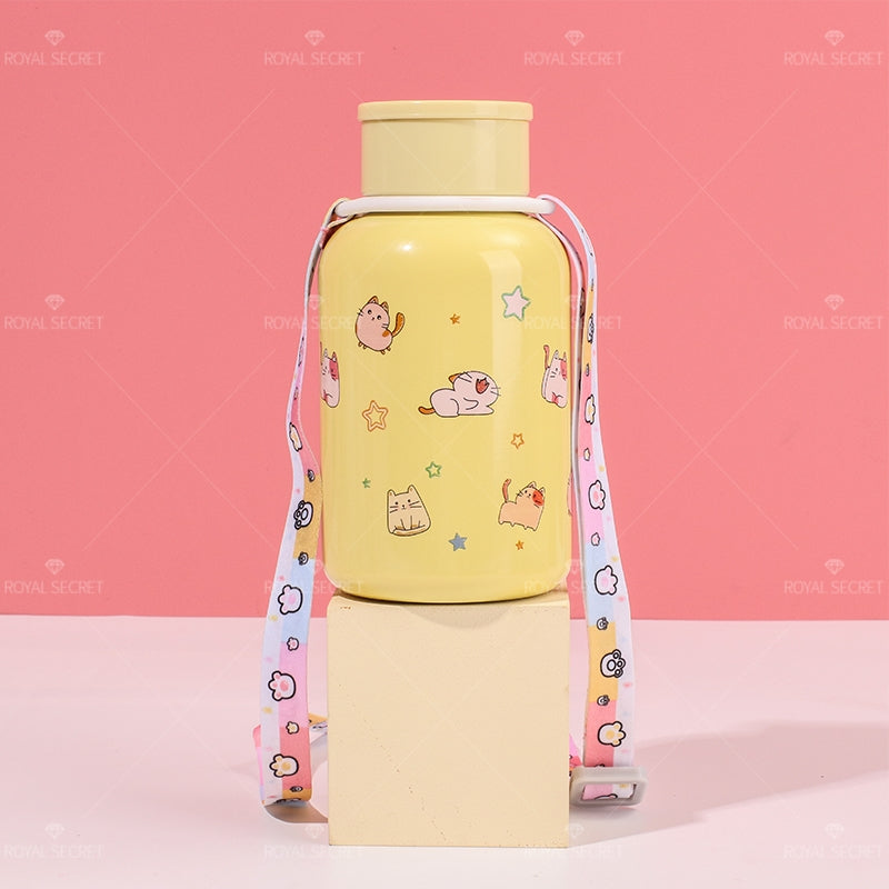 220ML Taza de agua aislada con correa cruzada de acero inoxidable 304 con dise?o de gato lindo de dibujos animados(Personalización) - HOLY BOOK