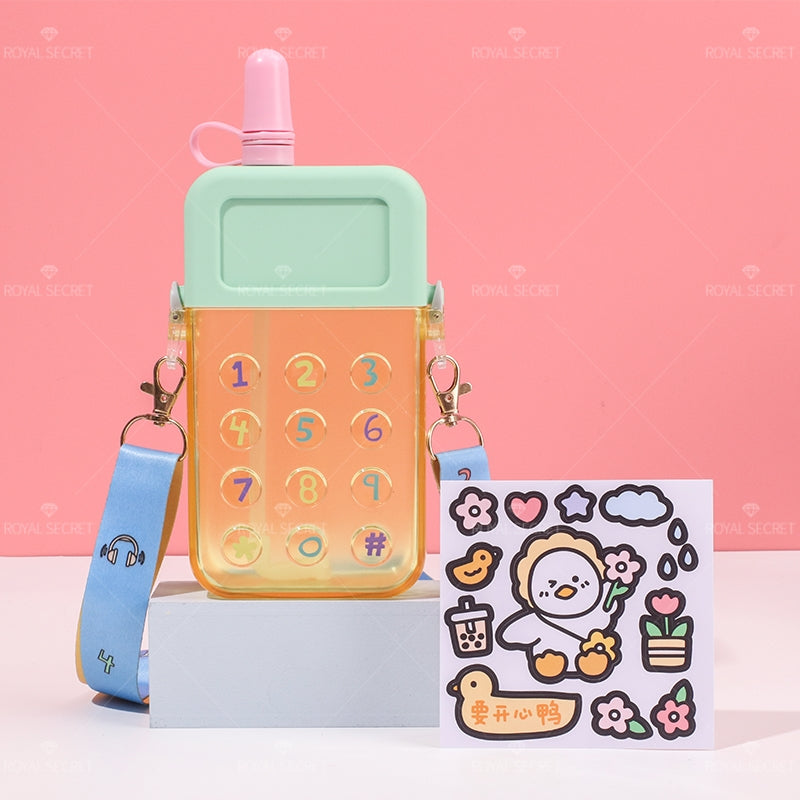 300ML Botella De Agua De Teléfono Móvil Con Paja Y Tirantes Ajustables(Personalización) - HOLY BOOK