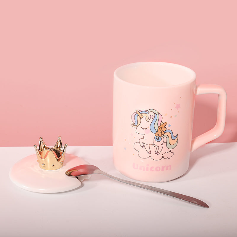 450 ml Taza de unicornio rosa Taza de agua de con tapa y cuchara (60 Pieces) - HOLY BOOK