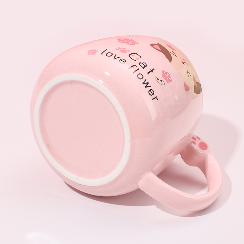450 ml Taza De Gato De Dibujos Animados Taza De Agua De Cerámica Con Tapa Y Cuchara (Personalizado)