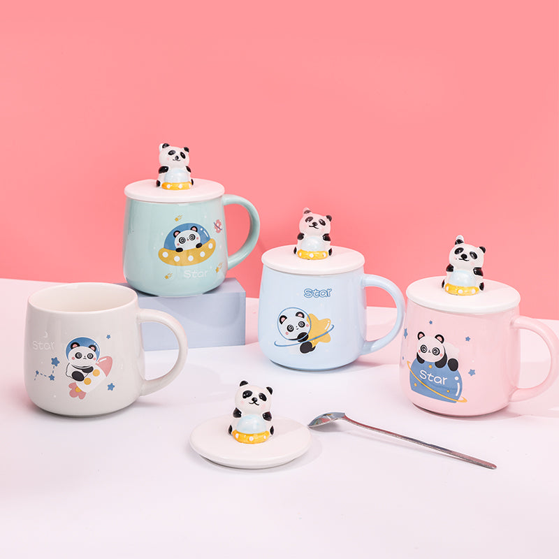 480ml Taza De Cerámica Panda Astronaut Con Cuchara (60 Pieces)(Personalización) - HOLY BOOK