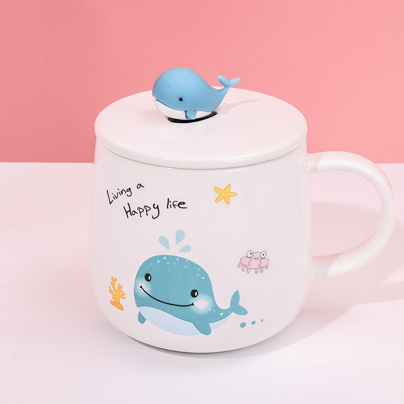 480ml Taza De Cerámica De Ballena De Dibujos Animados Con Tapa Y Cuchara (60 Pieces)(Personalización) - HOLY BOOK