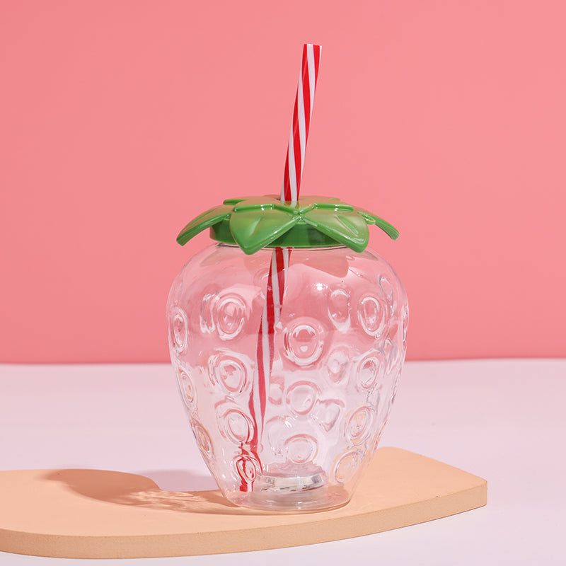 500ML Botella de agua de fresa LED brillante con pajita (Personalización) - HOLY BOOK