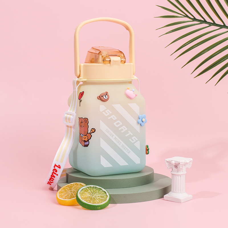 1500ML Botella De Agua Deportiva De Color Degradado Con Pegatina Vaso De Agua Inspiradora De Plástico (Personalizado)