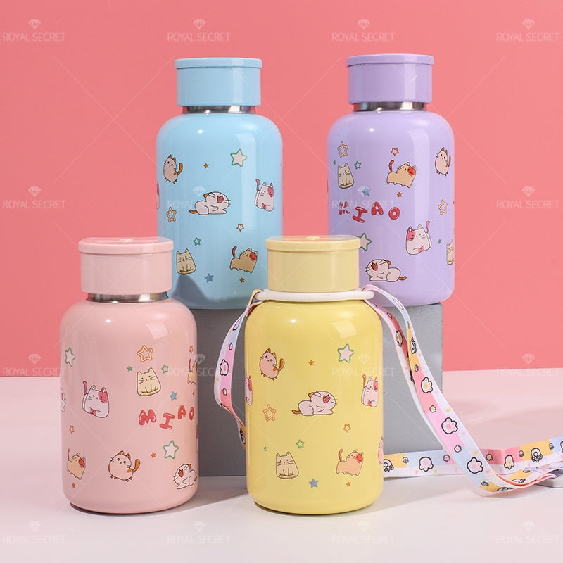 220ML Taza de agua aislada con correa cruzada de acero inoxidable 304 con dise?o de gato lindo de dibujos animados(Personalización) - HOLY BOOK