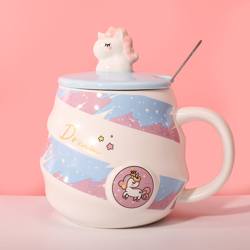 480ml Taza Unicornio Taza De Agua De Cerámica Con Tapa Y Cuchara (60 Pieces) - HOLY BOOK