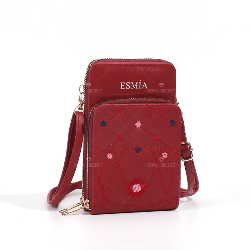 Bolso Del Teléfono Móvil Bolsa Cuadrada Con Bordado De Flores Bolsa De Mensajero(Mayoreo)
