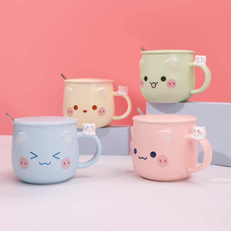 480ml Taza De Cerámica Emoji Con Tapa Y Cuchara (60 Pieces)(Personalización) - HOLY BOOK