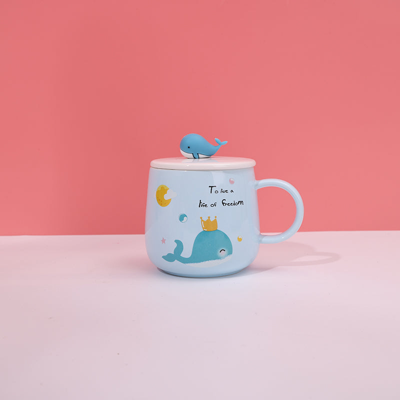 480ml Taza De Cerámica De Ballena De Dibujos Animados Con Tapa Y Cuchara (60 Pieces)(Personalización) - HOLY BOOK