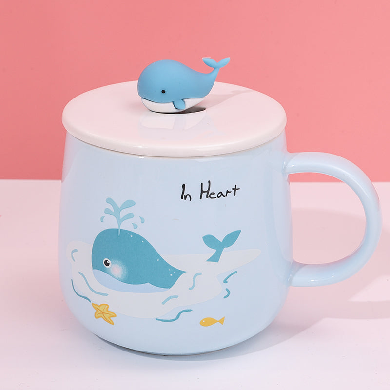 480ml Taza De Cerámica De Ballena De Dibujos Animados Con Tapa Y Cuchara (60 Pieces)(Personalización) - HOLY BOOK