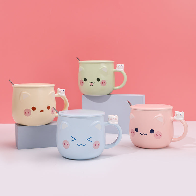 480ml Taza De Cerámica Emoji Con Tapa Y Cuchara (60 Pieces)(Personalización) - HOLY BOOK