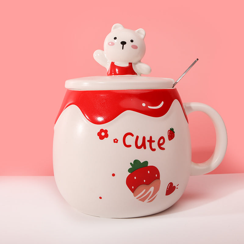 490ml Taza de gato Taza de agua de cerámica con tapa y cuchara (60 Pieces) - HOLY BOOK
