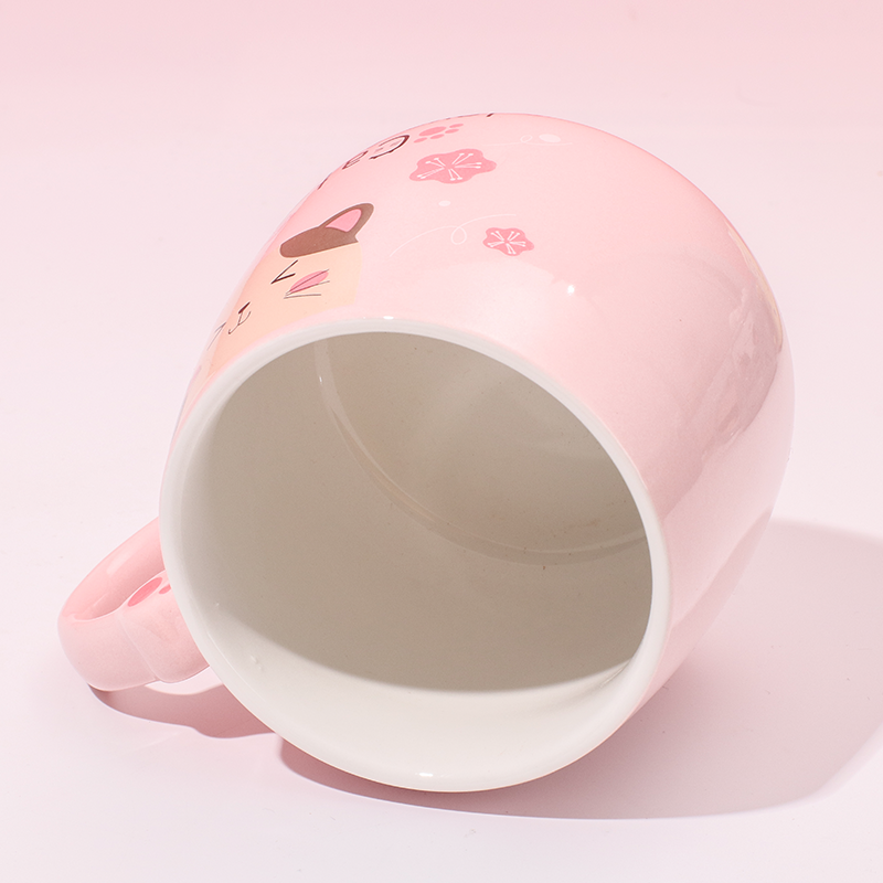 450 ml Taza De Gato De Dibujos Animados Taza De Agua De Cerámica Con Tapa Y Cuchara (Personalizado)