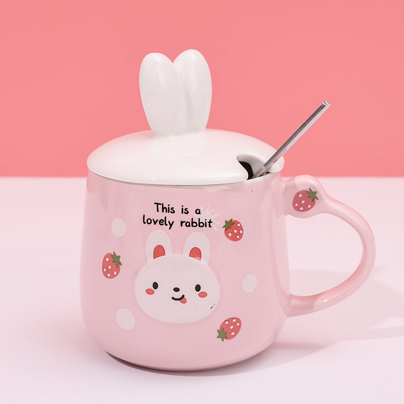 480ml Taza De Cerámica De Conejo De Dibujos Animados Con Tapa Y Cuchara (60 Pieces)(Personalización) - HOLY BOOK
