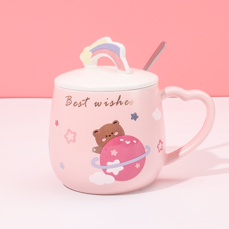460 ml Taza De Planeta Taza De Agua De Cerámica Con Tapa Y Cuchara (Personalizado)