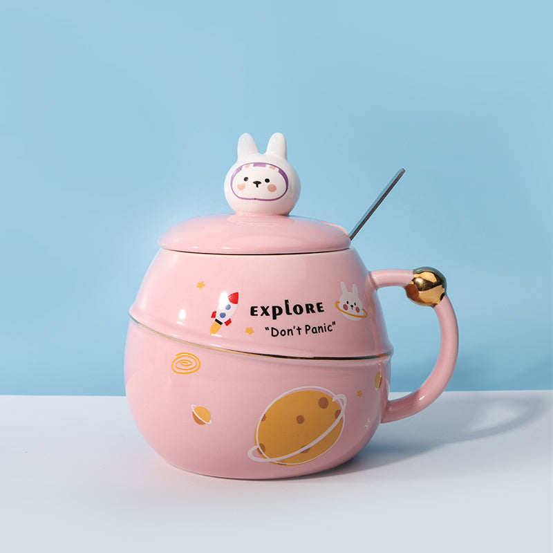 480 ml Taza de asteroide de dibujos animados Taza de agua de con tapa y cuchara (60 Pieces) - HOLY BOOK