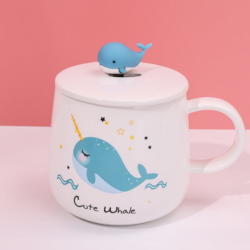 480ml Taza De Cerámica De Ballena De Dibujos Animados Con Tapa Y Cuchara (60 Pieces)(Personalización) - HOLY BOOK