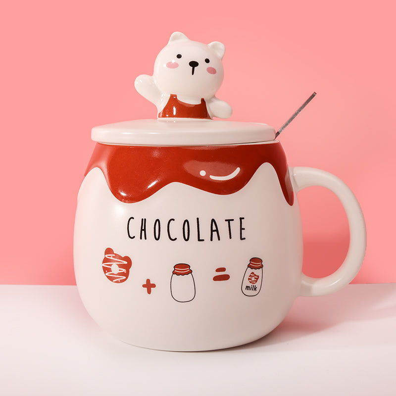 490ml Taza de gato Taza de agua de cerámica con tapa y cuchara (60 Pieces) - HOLY BOOK