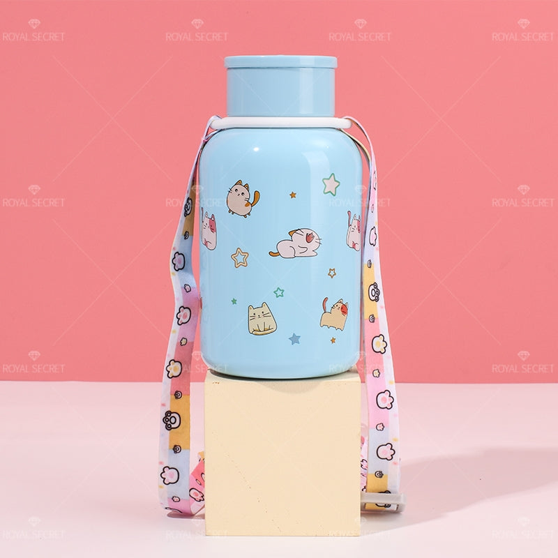 220ML Taza de agua aislada con correa cruzada de acero inoxidable 304 con dise?o de gato lindo de dibujos animados(Personalización) - HOLY BOOK