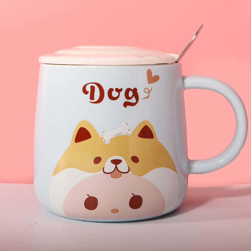 460 ml Taza de animales de dibujos animados Taza de agua de cerámica con tapa y cuchara (60 Pieces) - HOLY BOOK
