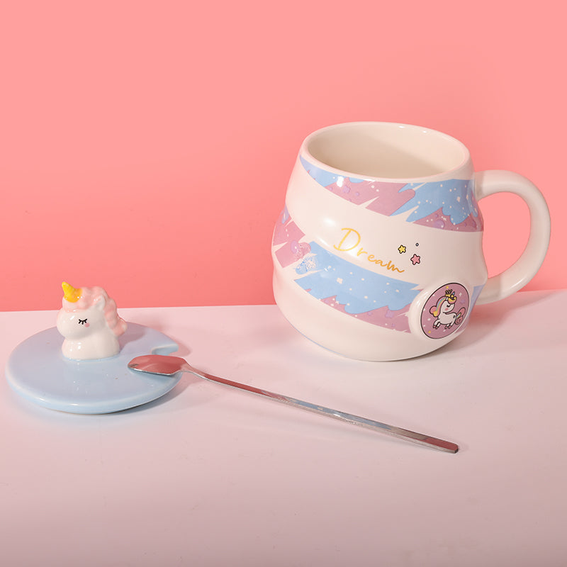 480ml Taza Unicornio Taza De Agua De Cerámica Con Tapa Y Cuchara (60 Pieces) - HOLY BOOK