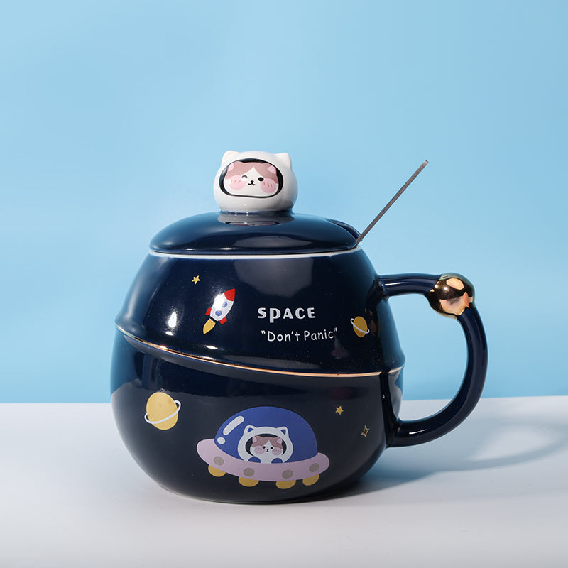 480 ml Taza de asteroide de dibujos animados Taza de agua de con tapa y cuchara (60 Pieces) - HOLY BOOK