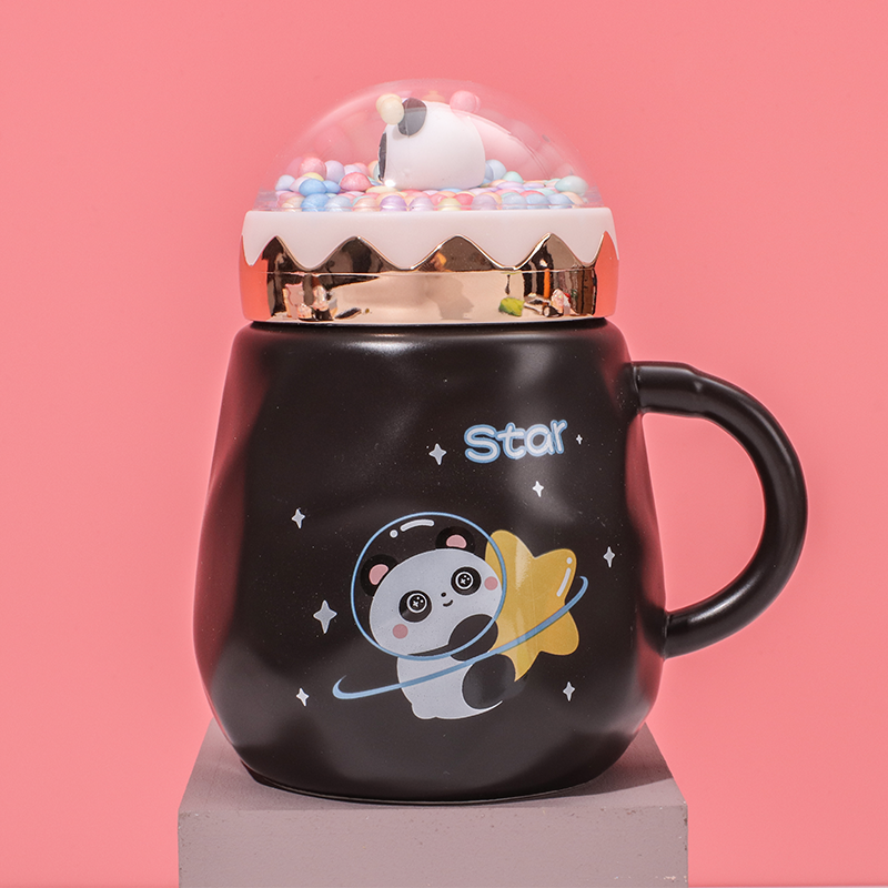 450 ml Taza De Panda De Dibujos Animados Taza De Agua De Cerámica Con Tapa Y Cuchara (Personalizado)