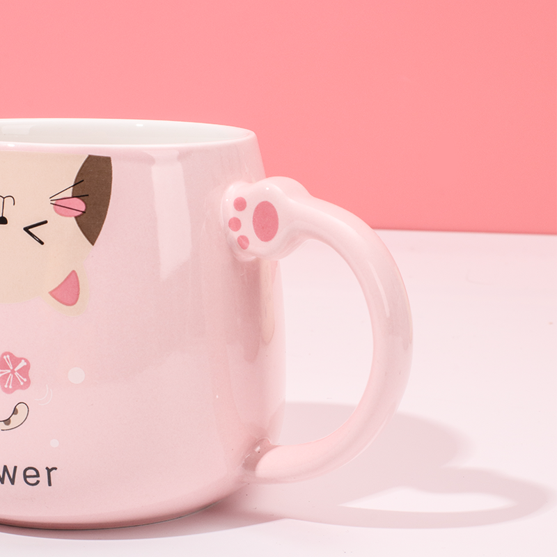 450 ml Taza De Gato De Dibujos Animados Taza De Agua De Cerámica Con Tapa Y Cuchara (Personalizado)