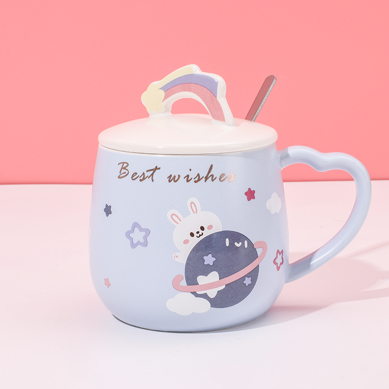 460 ml Taza De Planeta Taza De Agua De Cerámica Con Tapa Y Cuchara (Personalizado)