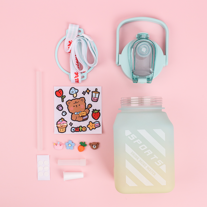 1500ML Botella De Agua Deportiva De Color Degradado Con Pegatina Vaso De Agua Inspiradora De Plástico (Personalizado)