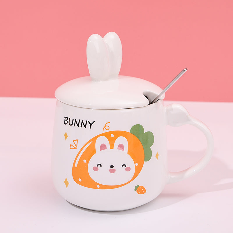 480ml Taza De Cerámica De Conejo De Dibujos Animados Con Tapa Y Cuchara (60 Pieces)(Personalización) - HOLY BOOK
