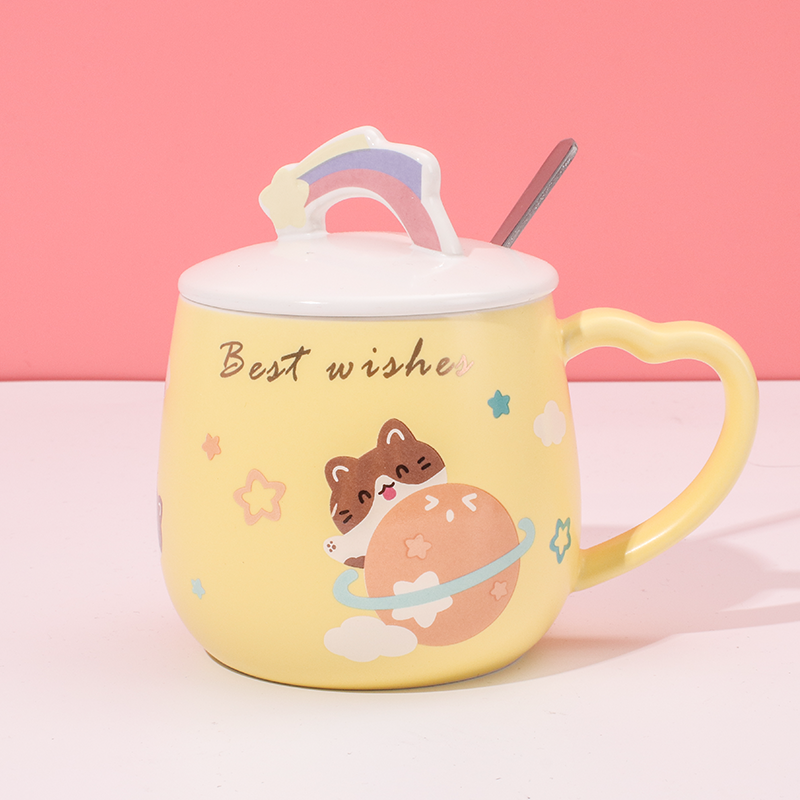 460 ml Taza De Planeta Taza De Agua De Cerámica Con Tapa Y Cuchara (Personalizado)