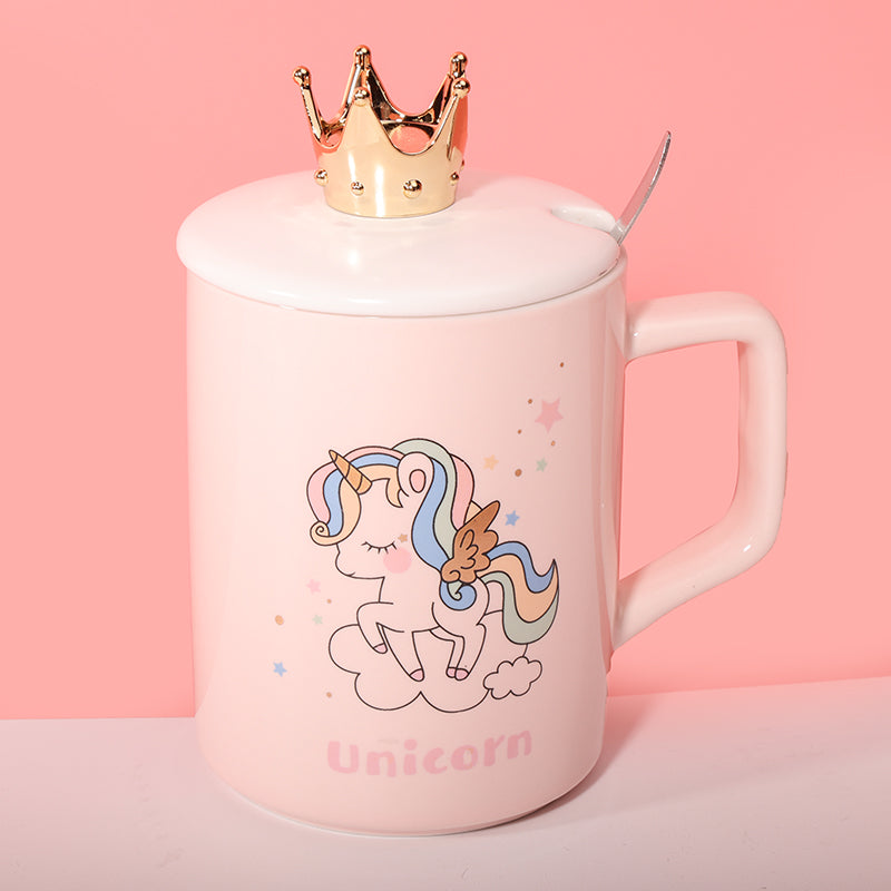 450 ml Taza de unicornio rosa Taza de agua de con tapa y cuchara (60 Pieces) - HOLY BOOK