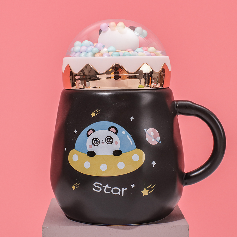 450 ml Taza De Panda De Dibujos Animados Taza De Agua De Cerámica Con Tapa Y Cuchara (Personalizado)