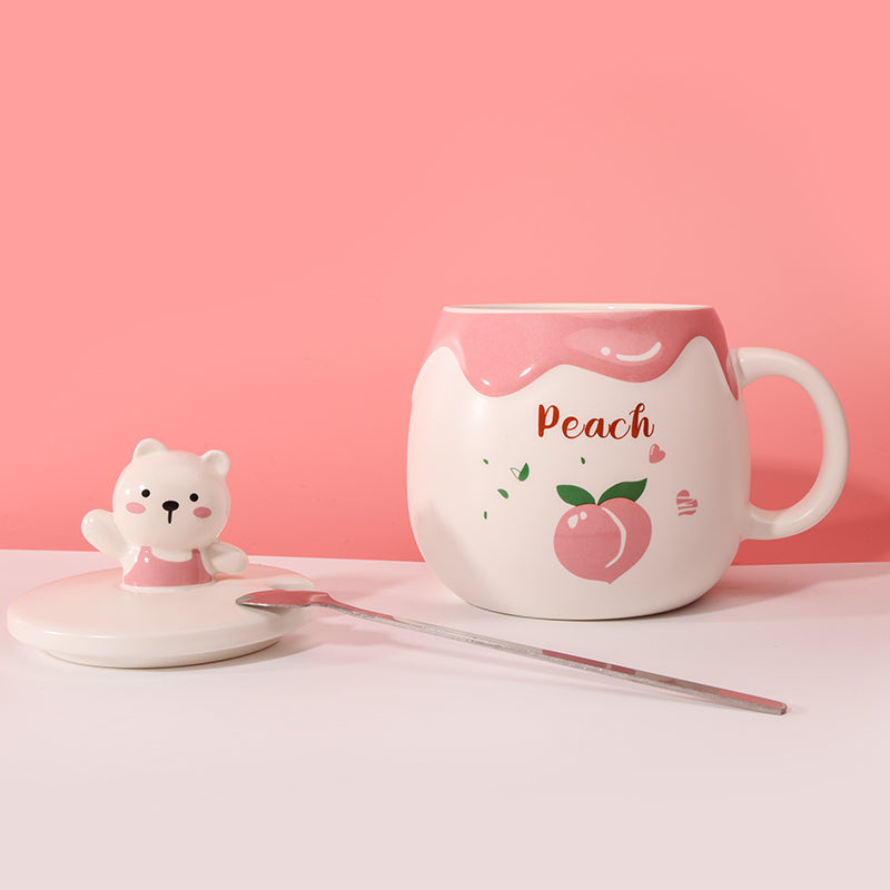 490ml Taza de gato Taza de agua de cerámica con tapa y cuchara (60 Pieces) - HOLY BOOK