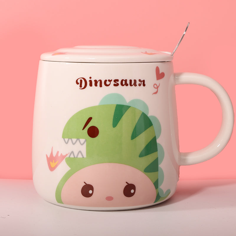 460 ml Taza de animales de dibujos animados Taza de agua de cerámica con tapa y cuchara (60 Pieces) - HOLY BOOK