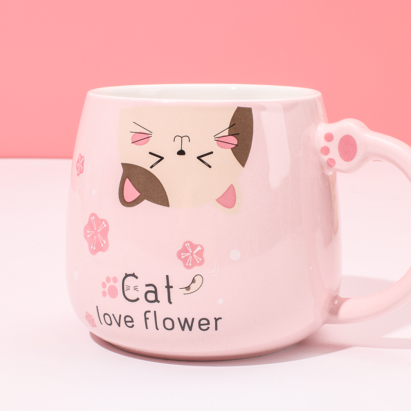 450 ml Taza De Gato De Dibujos Animados Taza De Agua De Cerámica Con Tapa Y Cuchara (Personalizado)