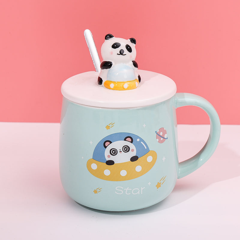 480ml Taza De Cerámica Panda Astronaut Con Cuchara (60 Pieces)(Personalización) - HOLY BOOK