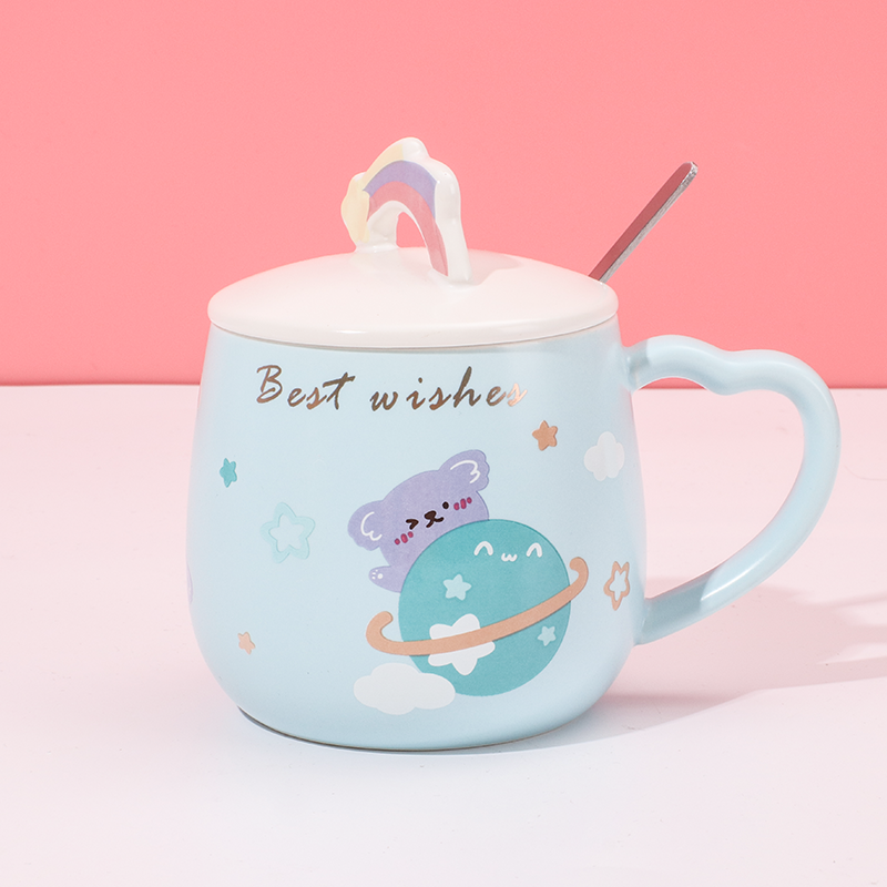 460 ml Taza De Planeta Taza De Agua De Cerámica Con Tapa Y Cuchara (Personalizado)