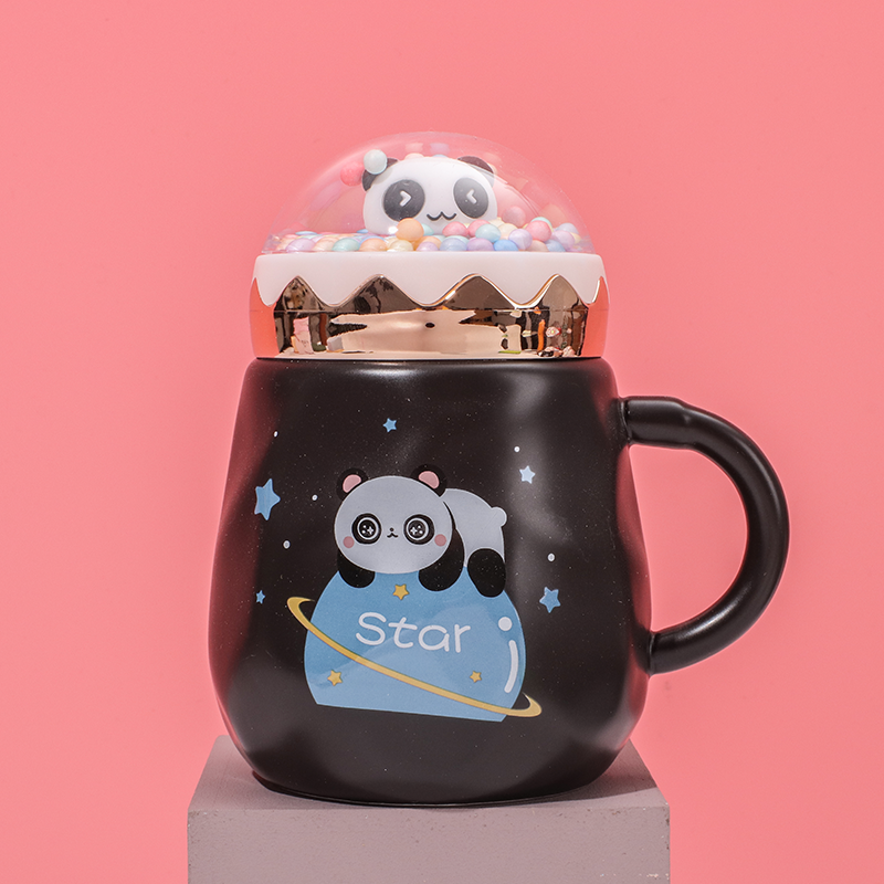 450 ml Taza De Panda De Dibujos Animados Taza De Agua De Cerámica Con Tapa Y Cuchara (Personalizado)