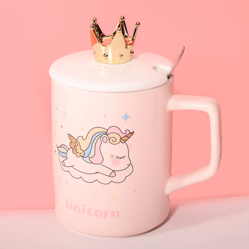 450 ml Taza de unicornio rosa Taza de agua de con tapa y cuchara (60 Pieces) - HOLY BOOK