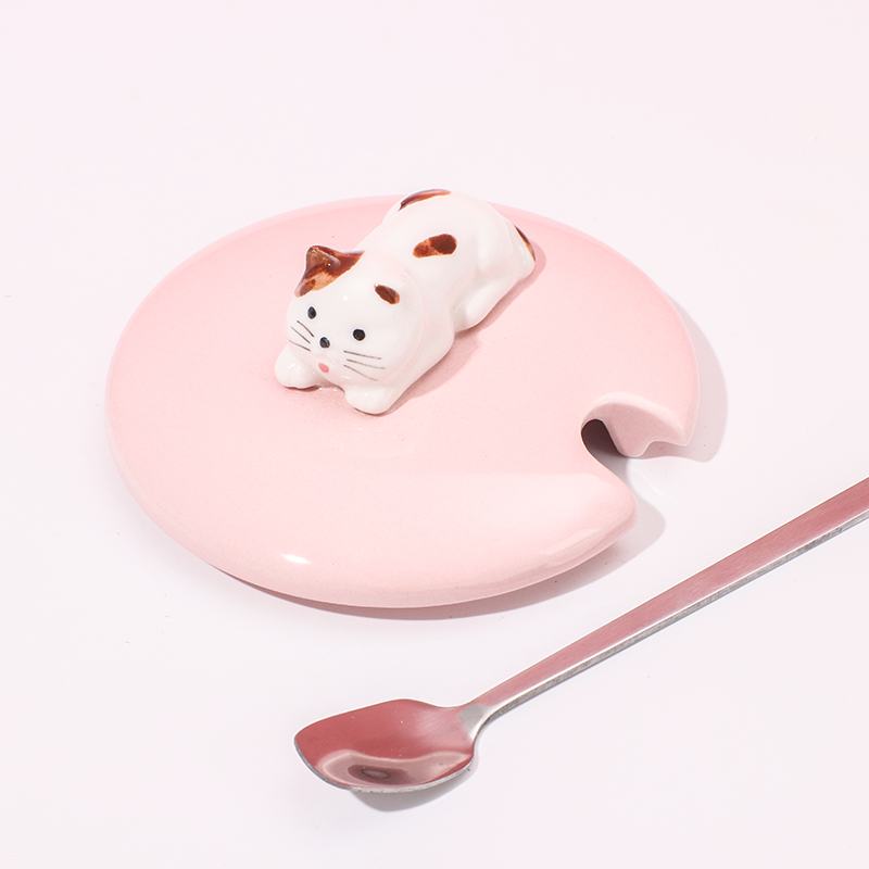 450 ml Taza De Gato De Dibujos Animados Taza De Agua De Cerámica Con Tapa Y Cuchara (Personalizado)