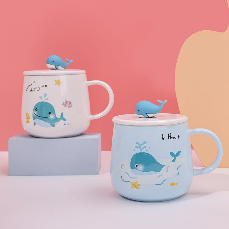 480ml Taza De Cerámica De Ballena De Dibujos Animados Con Tapa Y Cuchara (60 Pieces)(Personalización) - HOLY BOOK